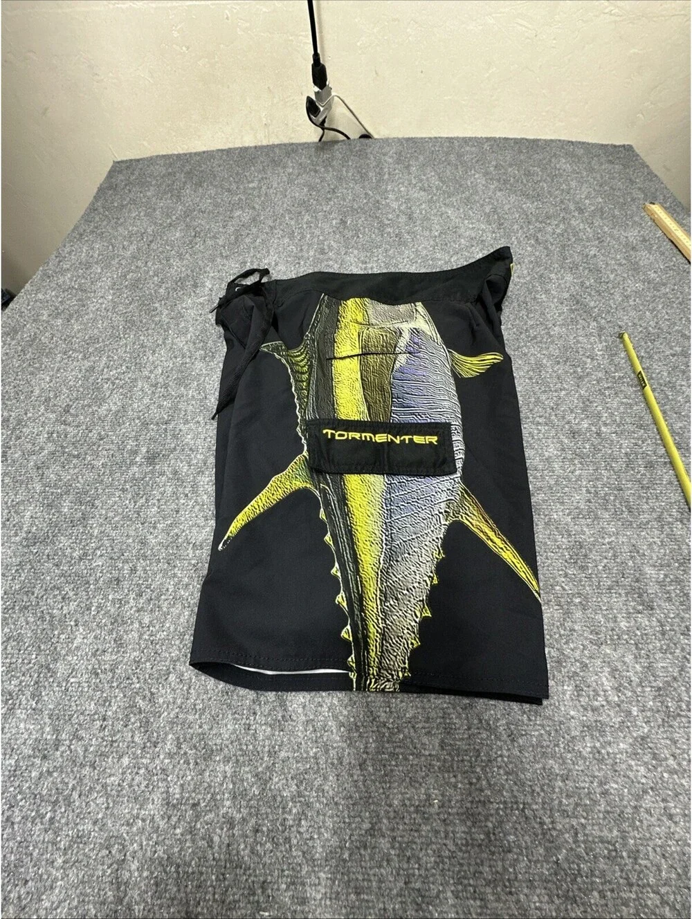 Tormenter Swim Shorts Mens 34 Black Fish Print Graphic Board Shorts Fishing